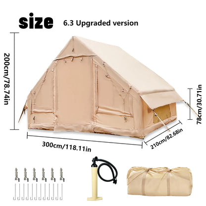 PAKICETUS Inflatable Tent With Skylight, Quick Setup Blow Up Tents With Pump, 4-6 PersonOutdoor Family Luxury Tent