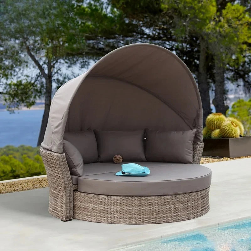 Outdoor round sofa round bed Furniture Garden sofa round bed Outdoor rattan comfortable bed