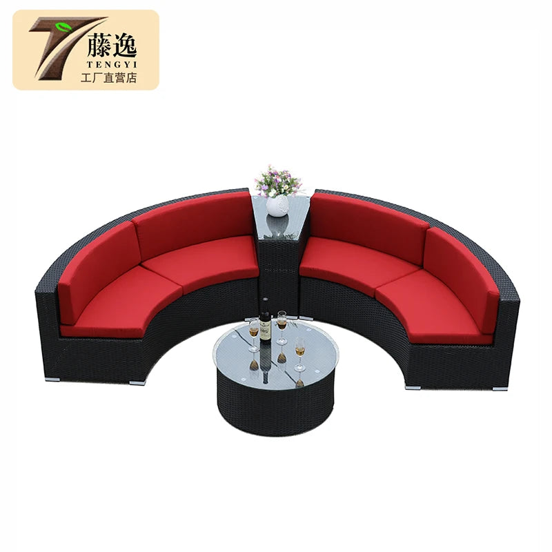 Outdoor round rattan sofa combination curved living room sofa