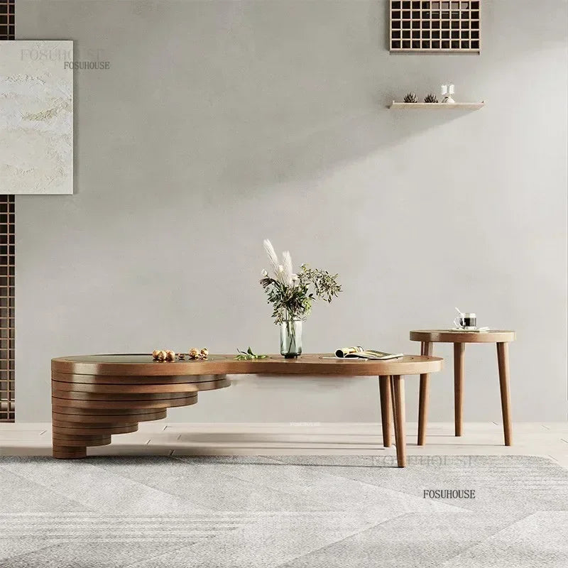 Tables basses design en bois massif, meubles de salon de luxe pour la maison, Table d'appoint de canapé, Table centrale ronde moderne en verre trempé