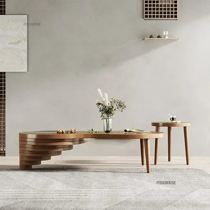 Tables basses design en bois massif, meubles de salon de luxe pour la maison, Table d'appoint de canapé, Table centrale ronde moderne en verre trempé