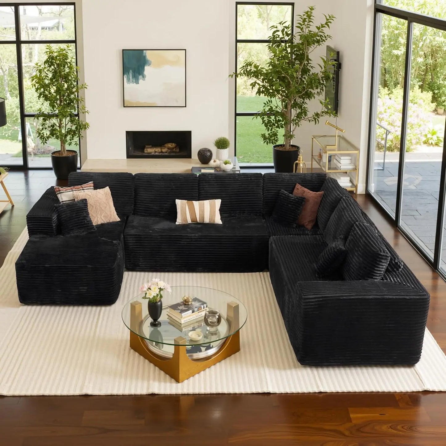 U Shaped Sofa Boneless Couch with Chaise 135" Cloud Modular Sectional Couch for Living Room Big Comfy Couches Set  furniture