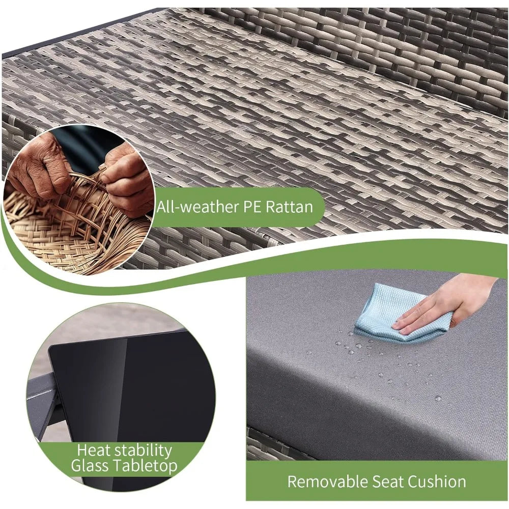 4 Piece Outdoor Patio Furniture Set with Built-in Beverage Cooler Storage Box, Wicker Conversation Sets Patio Outdoor Loves