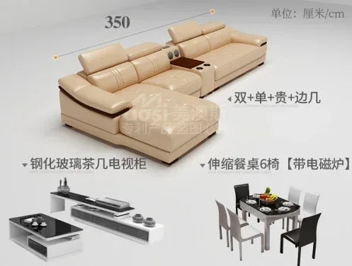 Genuine leather sofa head layer cowhide small unit,simple and modern functional, fashionable leather sofa combination decoration
