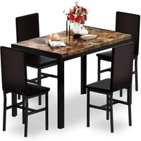 Modern Dining Table Set for 4, Space-Saving Kitchen Table with 4 PU Leather Chairs