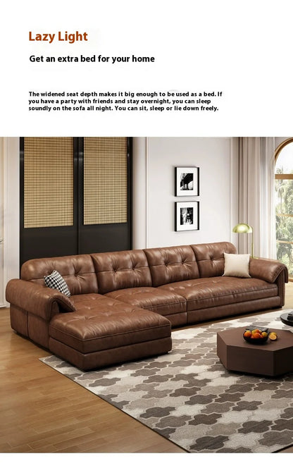 Minimalist Brown Sleep Sofa Faux Leather Designer Loveseat Lazy Sofa Couch Cloud Divano Da Soggiorno Living Room Furniture