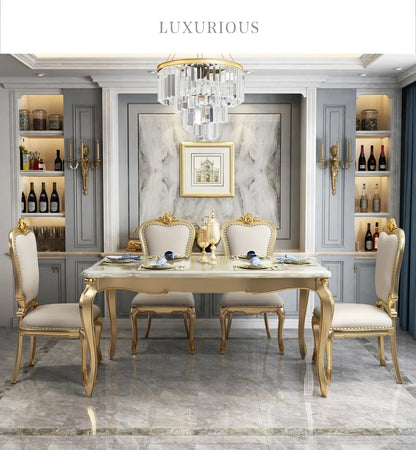 FG10American light luxury solid wood dining table and chair combination European rectangular marble dining table