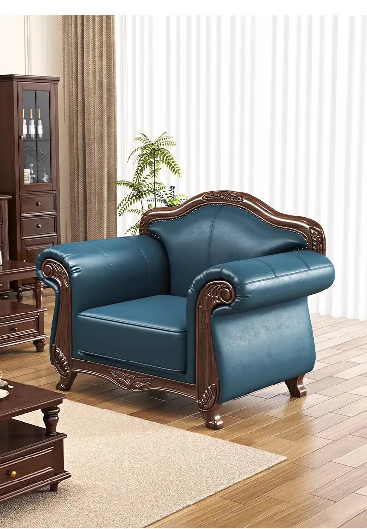 Customizable American Country Vintage Log Leather Sofa