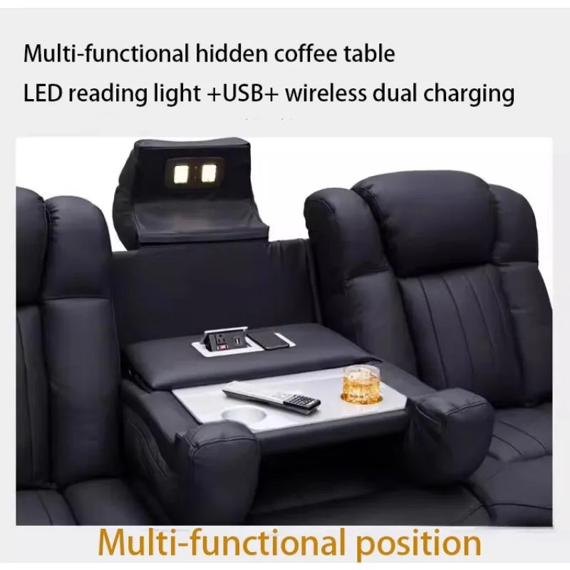 Luxury Dual Motor Recliner Sofa, LED, USB, Storage & Table