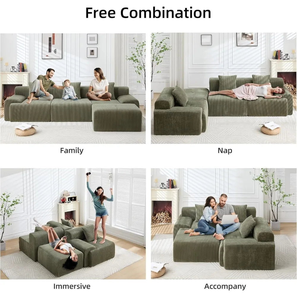 118 Modular Sectional Sofa, Cloud Sectional Couch for Living Room, Boneless L-Shaped Sofas with Deep Seat, Comfy Fluffy Couch wi