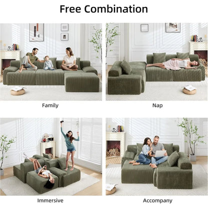 118 Modular Sectional Sofa, Cloud Sectional Couch for Living Room, Boneless L-Shaped Sofas with Deep Seat, Comfy Fluffy Couch wi