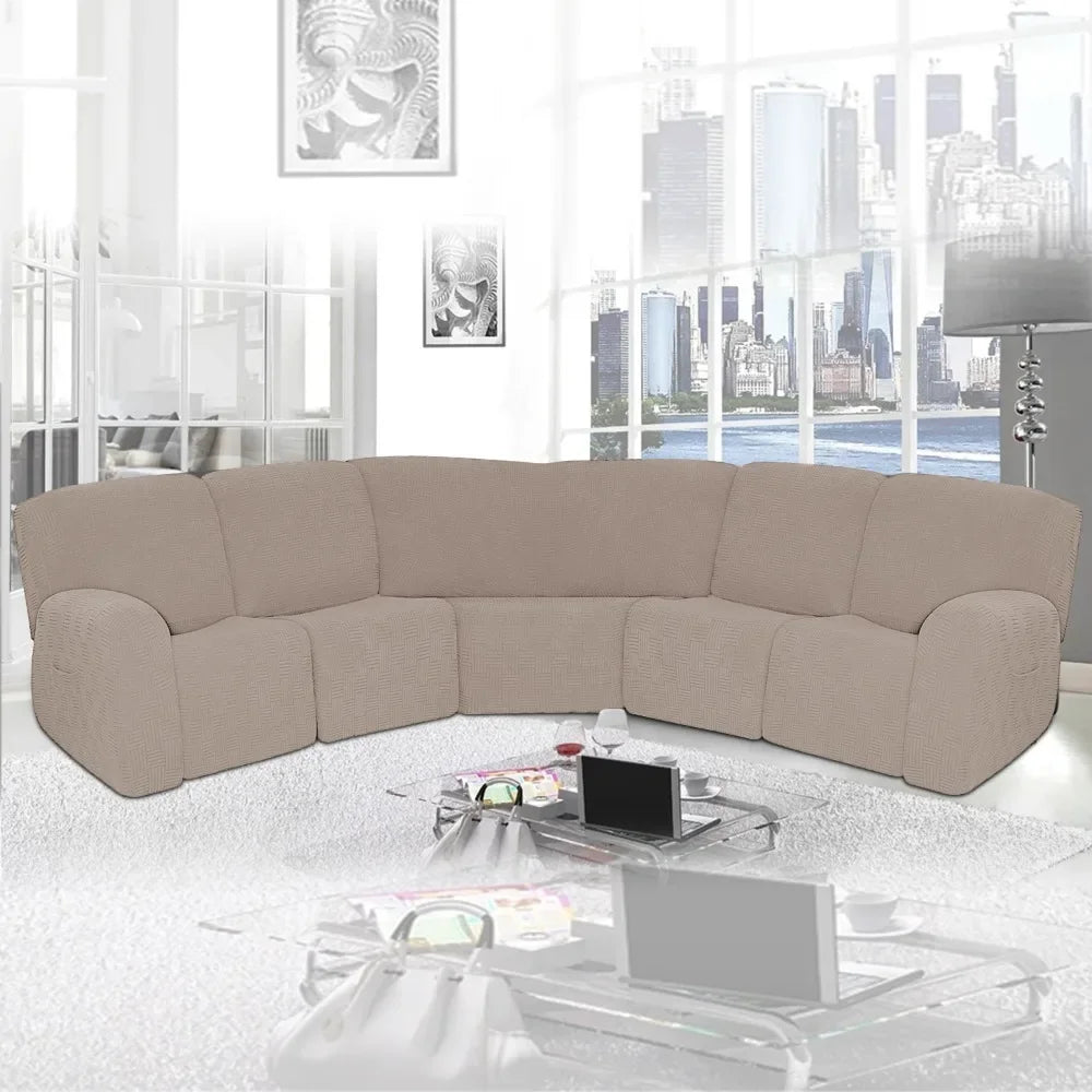 7PCS Jacquard L Shaped Corner Couch Covers Sectional Recliner Sofa Cover Stretch 5 Seater Corner Sofa Slipcover Couch Protector