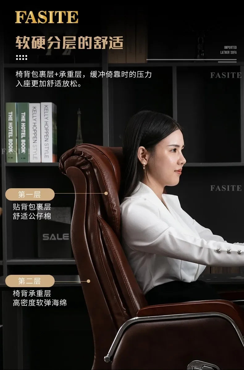 Retro Executive Leather Chair Armchairs Editor Choises Fashion Aluminium Office Chair Working Relax Silla Escritorio