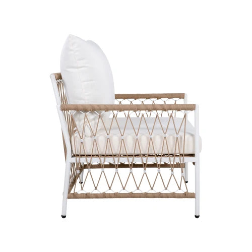 [Set of 2] Bohemian Outdoor Lounge Chair with Handwoven Rope & Powder-Coated Steel Frame, Waterproof Cushions