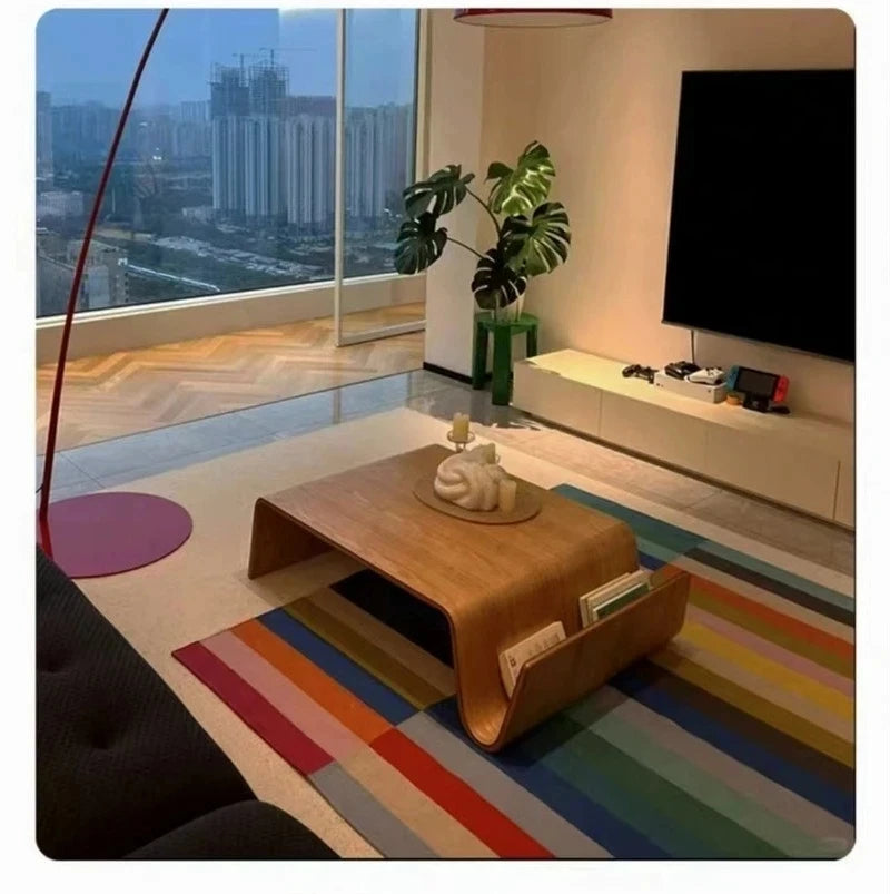 Solid Wood Coffee Table Wooden Computer Bentwood Room Desks Portable Low Center Tea Table Living Room Furniture Side Storage