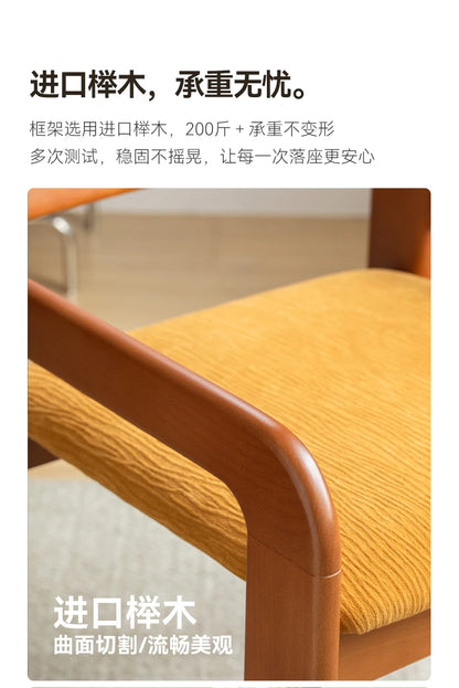 French retro solid wood dining chair home simple designer chair bedroom fabric medieval backrest single chair