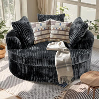 Oversized 59 Inch Indoor Chaise Lounge Chair, Round Corduroy Sofa Bed with Backrest and Throw Pillows