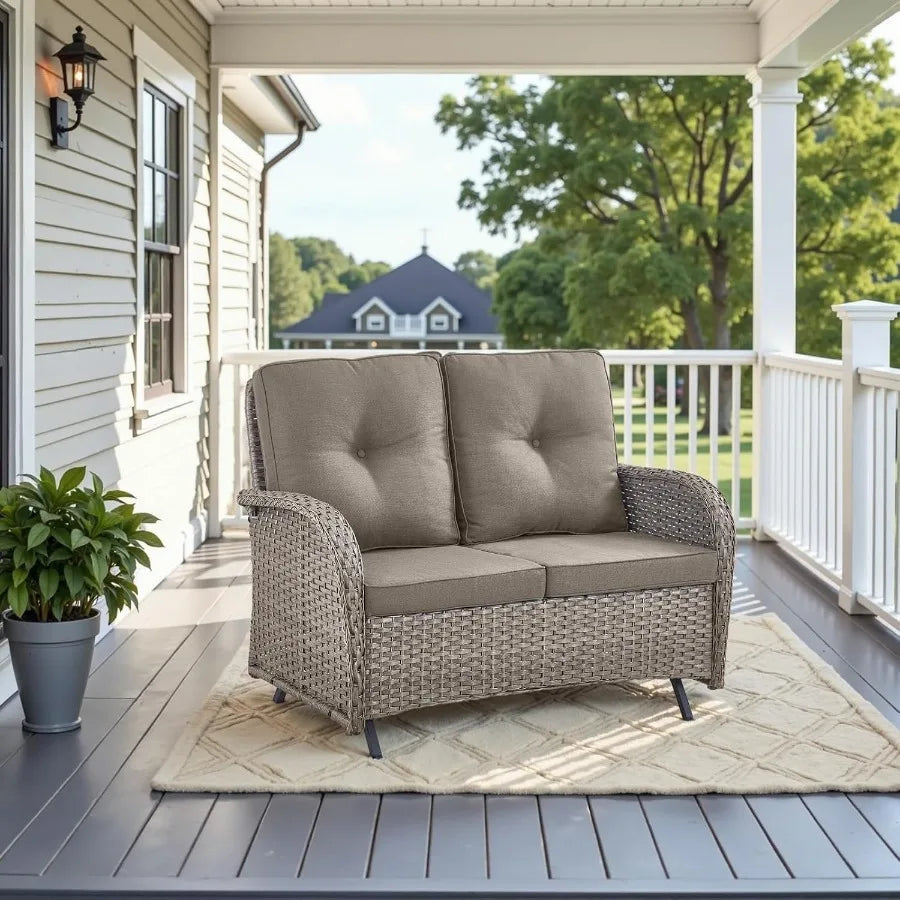 Belord Outdoor Glider Bench Patio Loveseat 500 Lbs Weight Capacity 2 Seater Wicker Sofa Small Porch Glider Furniture All Weathe