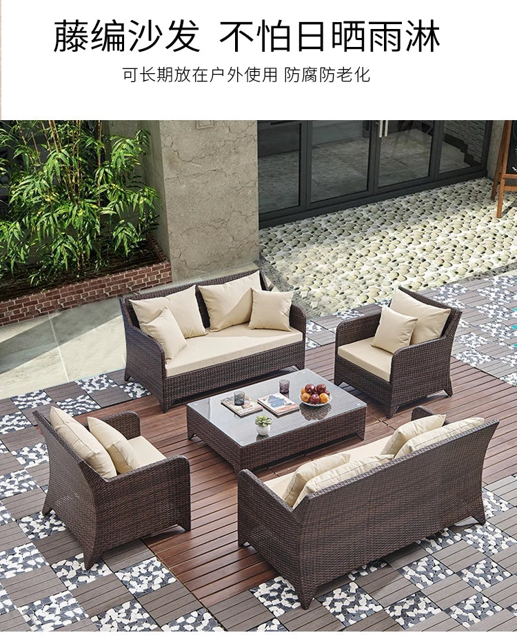 Outdoor Combination Garden Sofas Modern Courtyard Nordic Villa Garden Sofas Open-air Plastic Rattan Furniture Sofá Jardín MHHYSF