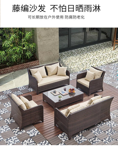 Outdoor Combination Garden Sofas Modern Courtyard Nordic Villa Garden Sofas Open-air Plastic Rattan Furniture Sofá Jardín MHHYSF