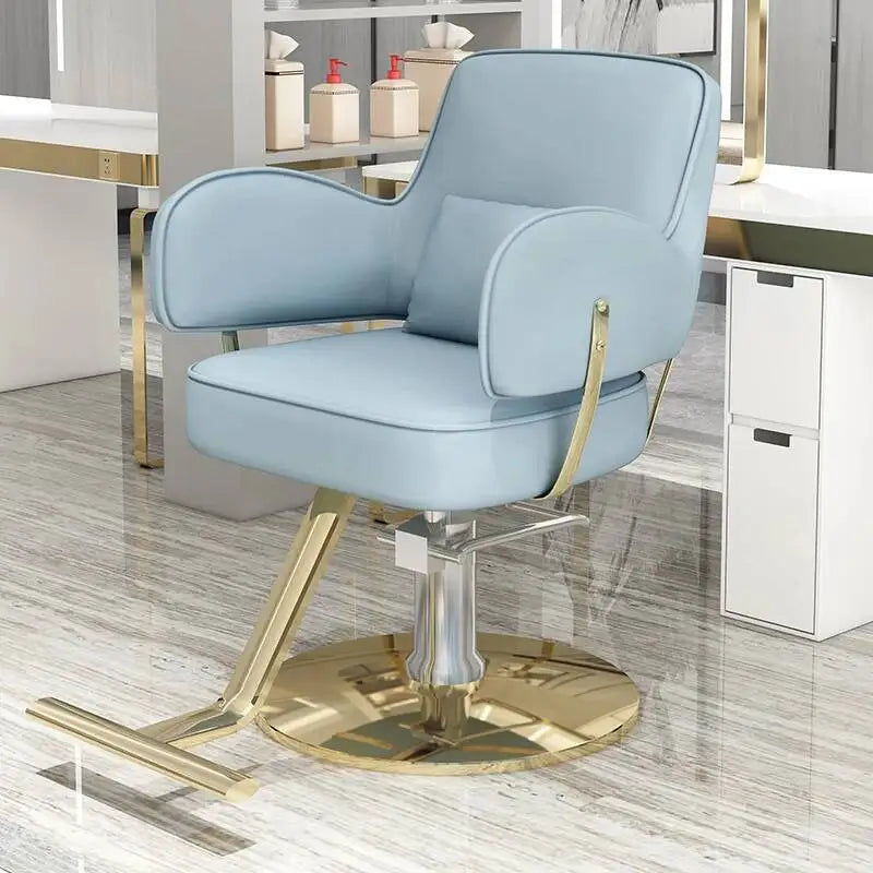 Round Chair Professional Barber Chairs Mirror Hair Salon Women's Beauty Men's Shaving Rotating Ergonomic Wheels Reclining Silla