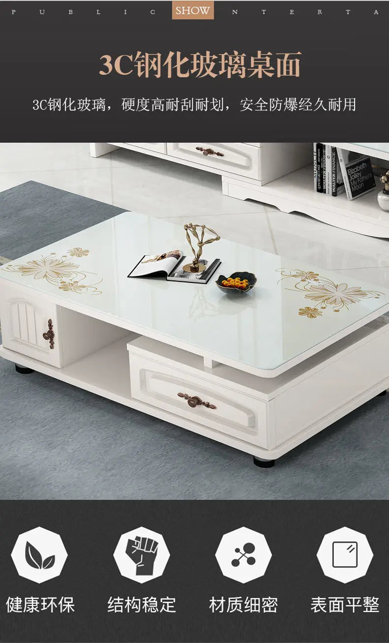 Modern & Minimalist Tempered Glass Expandable TV Stand & Coffee Table Set - European Style, Ideal for Small - Space Living Rooms