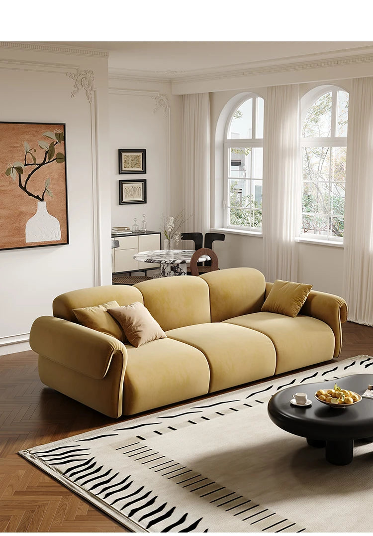 Small apartment sofa living room French retro cloud coffee table combination set green wind straight row fabric