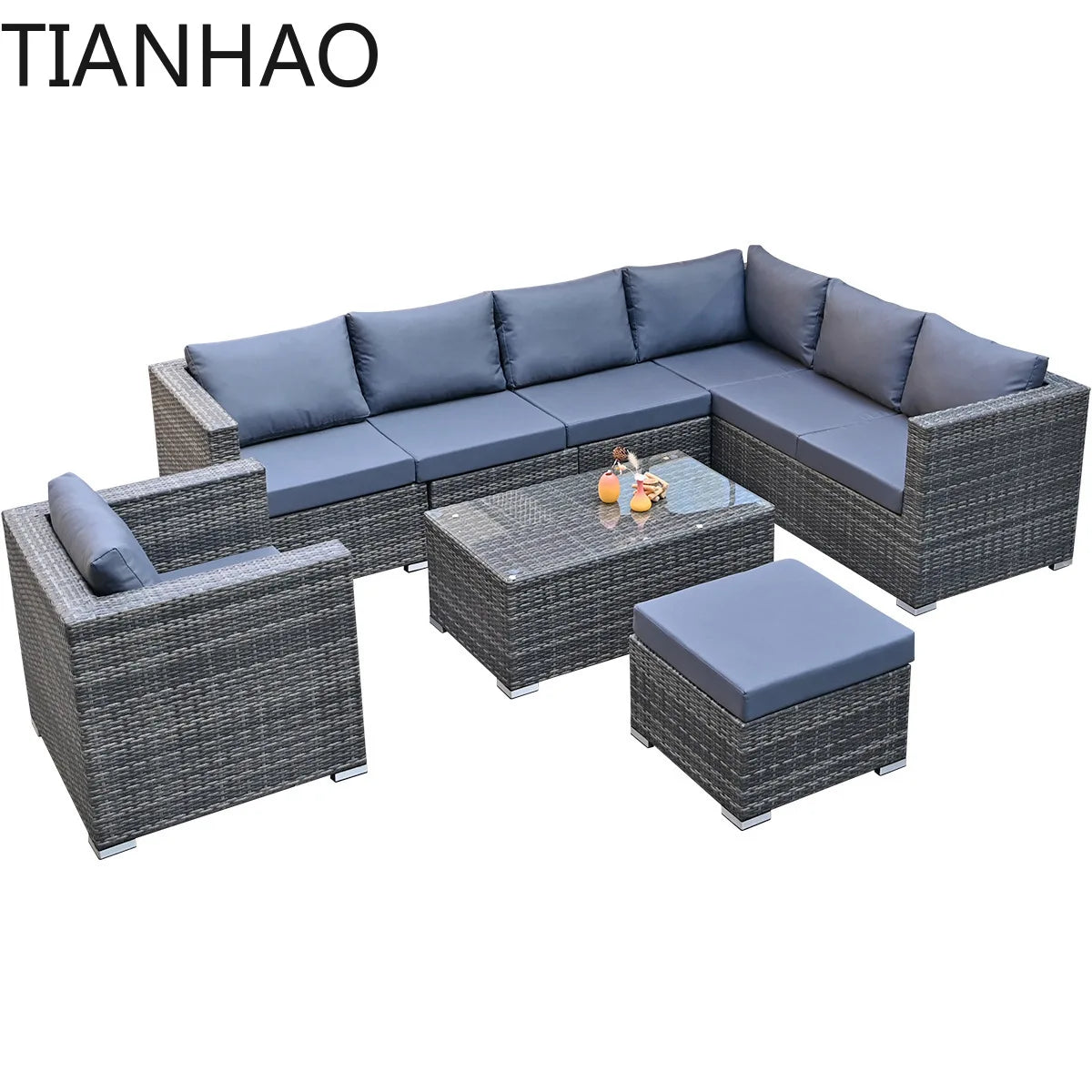 Outdoor rattan sofa combination courtyard terrace  waterproof sun protection outdoor garden rattan sofa furniture