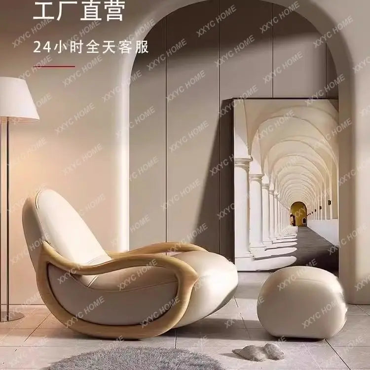 ASA Leisure Easy Chair Cream Wind Solid Wood Rocking  Technology Cloth Chair Household Balcony Chinese Lazy Sofa Reclining Chair