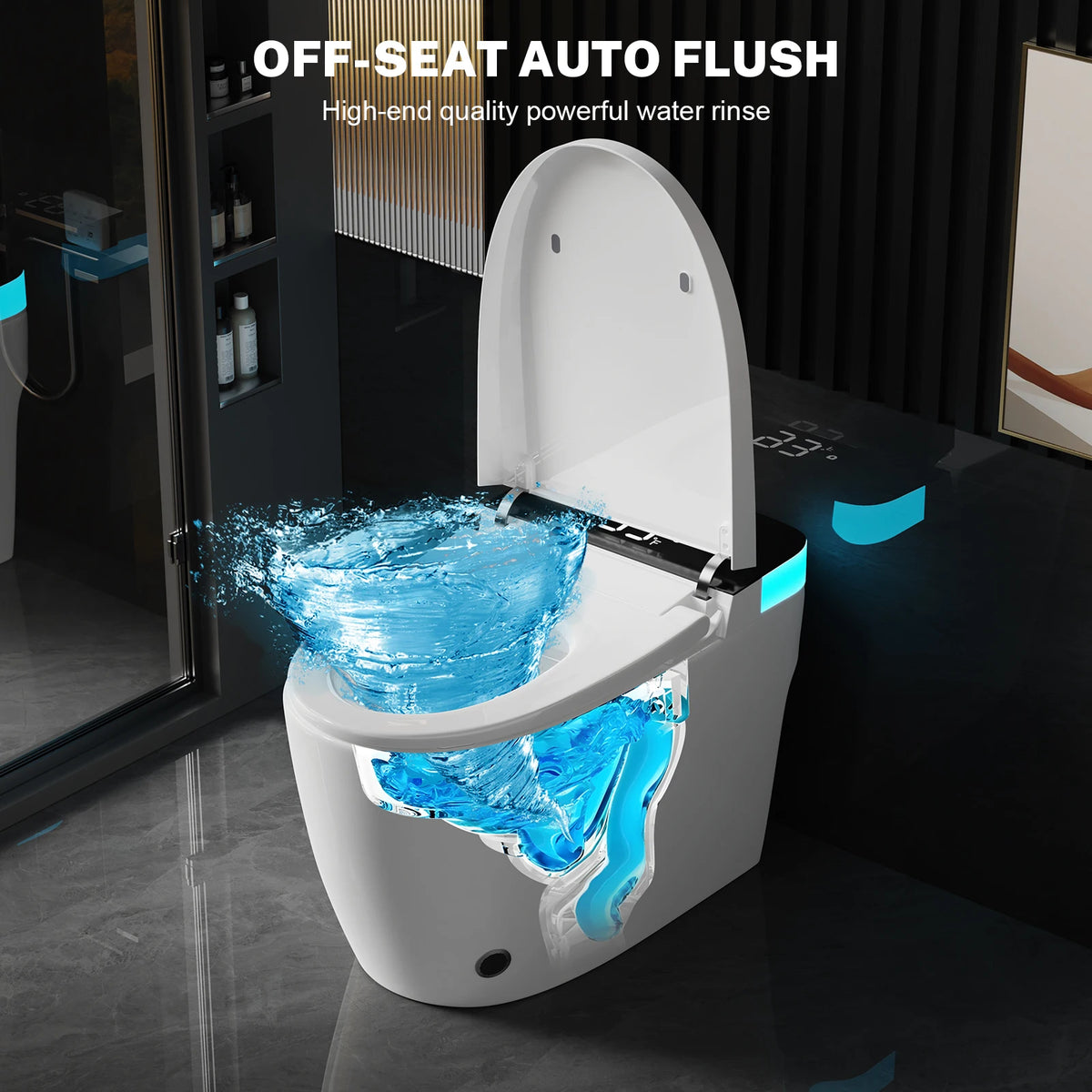 Smart Heated Bidet Toilet Seat Temperature Display Night Light Foot Sensor Flush Remote Control UL Certified Leak Protection