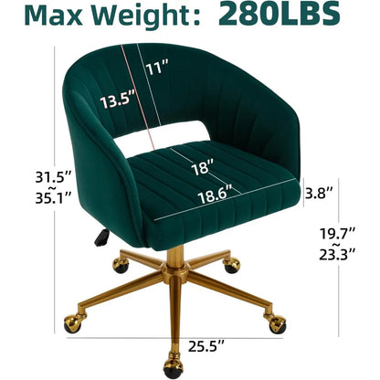 modern velvet swivel desk chair with adjustable height and metal base for home office and vanity use