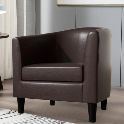 Living Room Chairs with Soft Padded, Barrel Chairs with Solid Wood Legs, Easy Assembly, Leather Chair for Living Room/Bedroom/Re