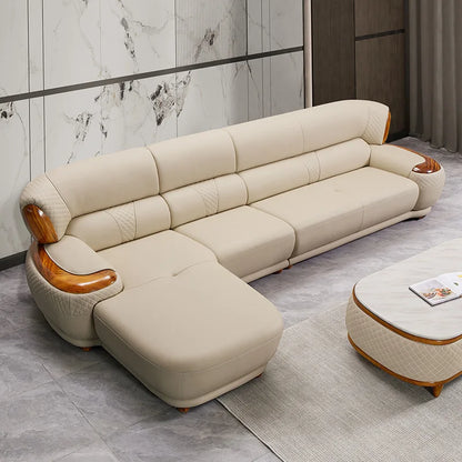 New Chinese Ebony Leather Sofa High-end Villa Large Flat Floor Living Room Leather Art Solid Wood Princess Corner 23 Combination