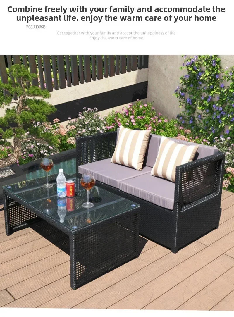 Nordic Outdoor Sofas Courtyard Villa Sun Room PE Rattan Chairs Single Double Terrace Sofa Waterproof Sunscreen Outdoor Furniture