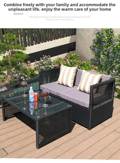 Nordic Outdoor Sofas Courtyard Villa Sun Room PE Rattan Chairs Single Double Terrace Sofa Waterproof Sunscreen Outdoor Furniture