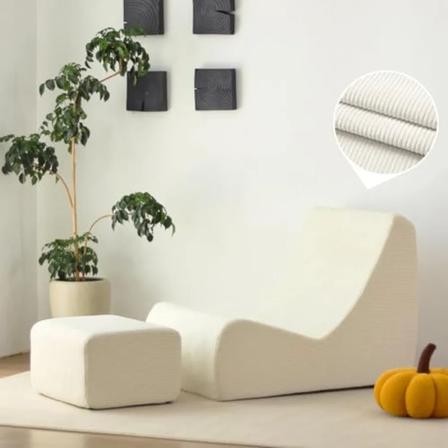 Bean Bag Chair Single Seated Foam Sofa Armless Floor Sofa with High Density Foam Removable and Machine Washable Cover White Lar