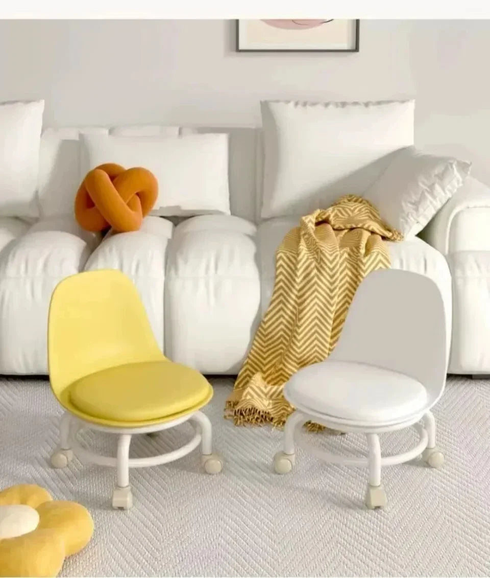 Household Backrest Pulley Low Stool Waist Protection 360 Degree Rotating Versatile Round Stools Modern Simple Universal Wheel