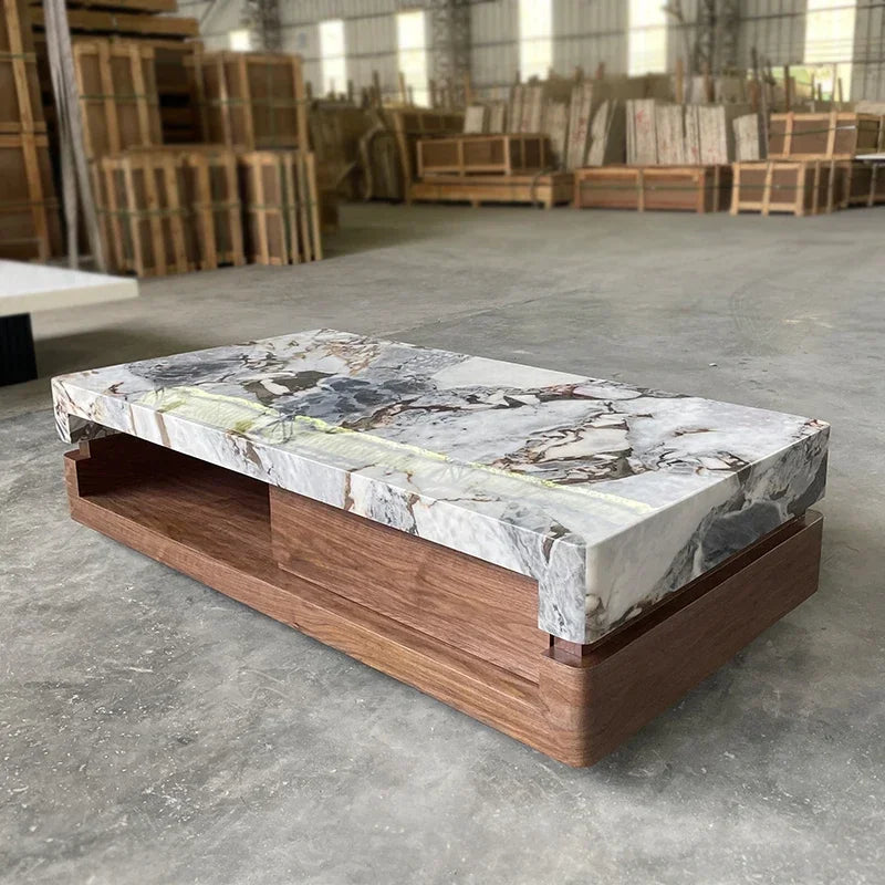 a163  Bulgari black marble luxury stone coffee table living room new walnut light luxury high sense