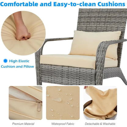 Outdoor Dining Chairs, Outdoor Patio Adirondack Rattan Chair with Cushion and Pillow for Garden,Backyard,Porch, Grey