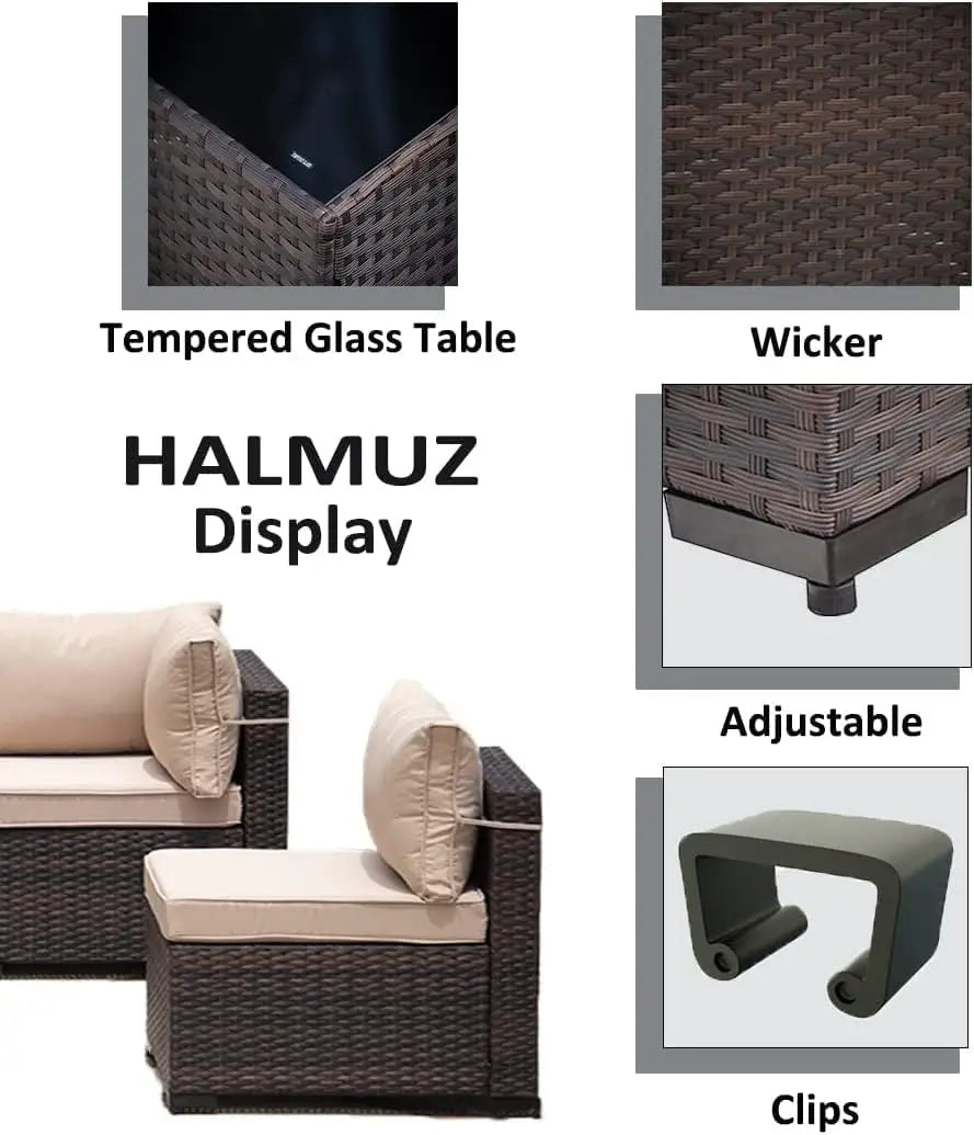 7 Pieces Outdoor Patio Furniture Sets,Wicker Conversation Set Sectional Sofa,Includes 6 All-Weather High Back PE, Customized