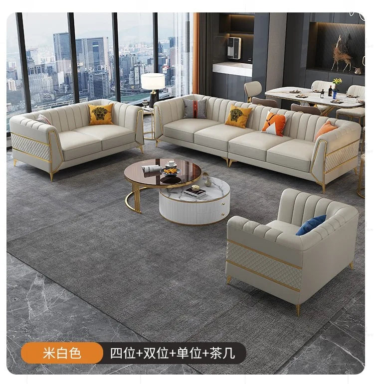 Italian-American small apartment living room three or four-person leather sofa luxury modern simple corner combination concubine