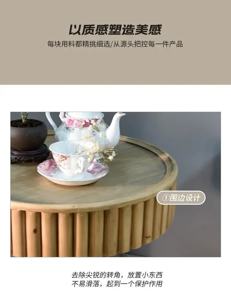 New arrivals pastoral style living room furniture rustic round wood carved coffee table with 3 legs