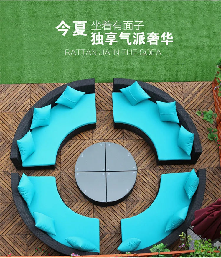 Modern Imitation Rattan Round Sofa Set Outdoor Garden Patio Rattan Woven Sofa Leisure Balcony Rattan Chair Furniture