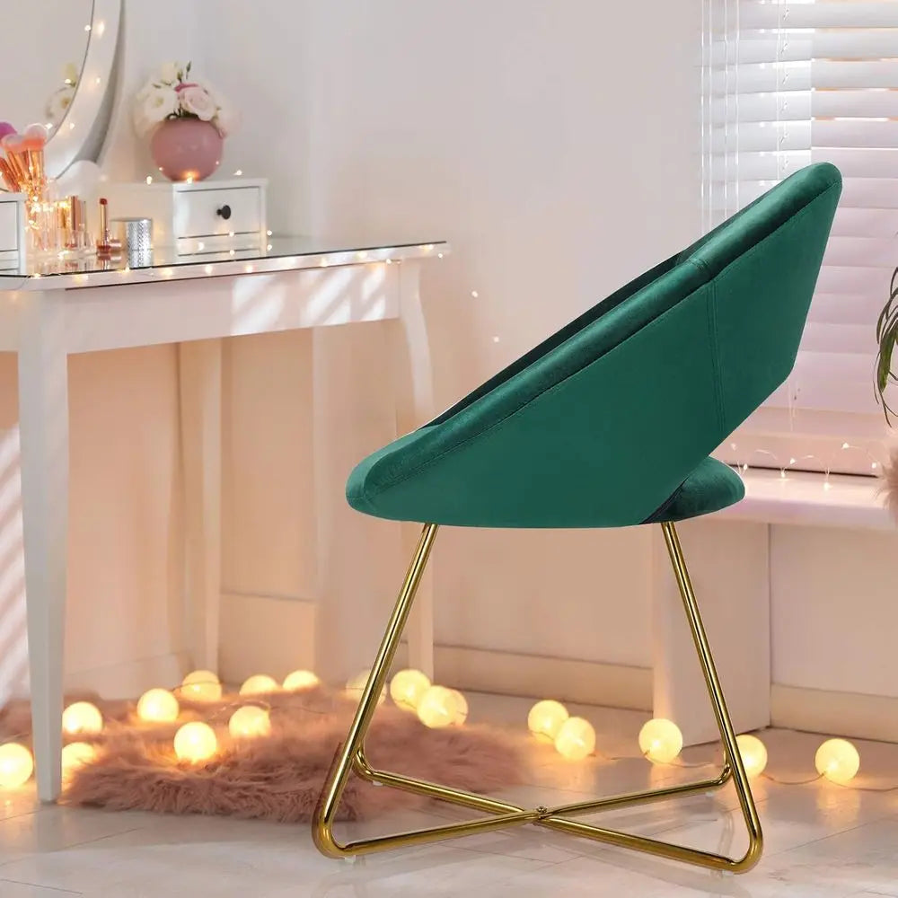 Green Velvet Upholstered Accent Chair Set of 2, Comfortable Vanity Desk Chair, 300 lbs Capacity, Elegant Century Style Single So