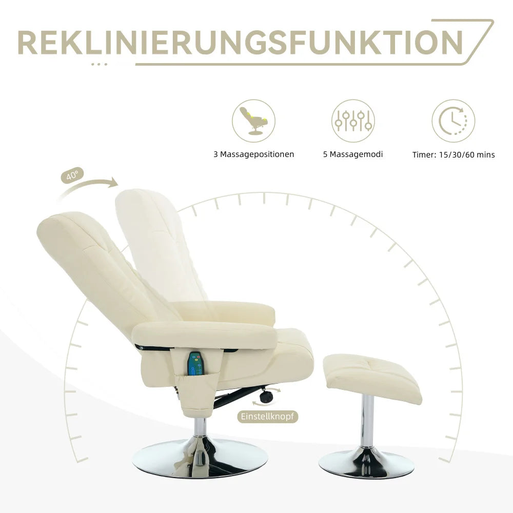 360° Swivel Relaxation Chair with Stool – Reclining Function, 5-Point Massage & Electric Heating, TV Lounge Chair for Comfort