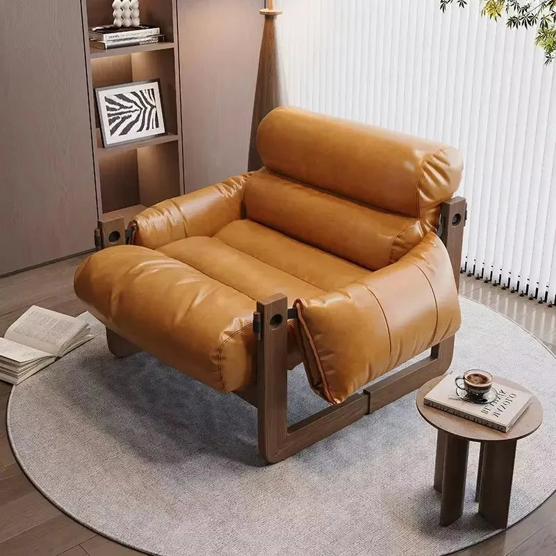 2025 Hot Sale Medieval Style Oil-wax Leather Single Sofa Leisure Chair Household Chair for Living Room