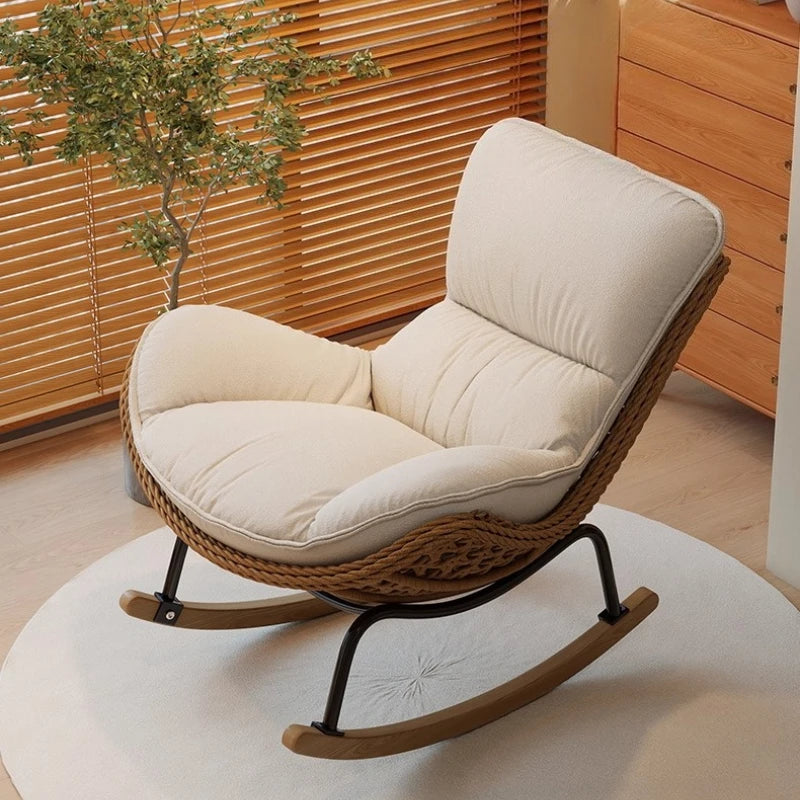 Modern Rocking Lounge Chair for Balcony Woven Rattan Lobster Chair Indoor Swing Seat Comfortable Single Sofa for Living Room