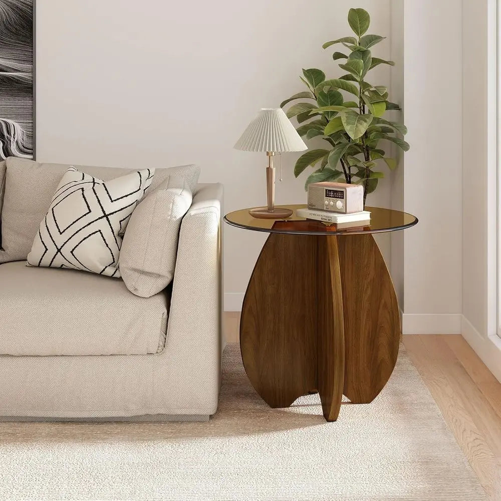 Table d'appoint ronde contemporaine, assemblage facile, finition brun coquille pour les espaces de vie et les balcons