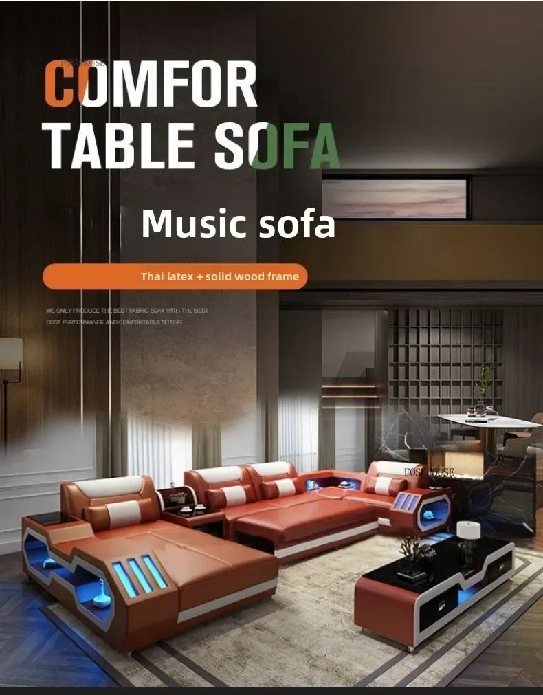 High-end Villa Sofas Design Modularity Sofa U-Shape Living Room Sofas Sets with Bluetooth Speaker for Living Room Furniture
