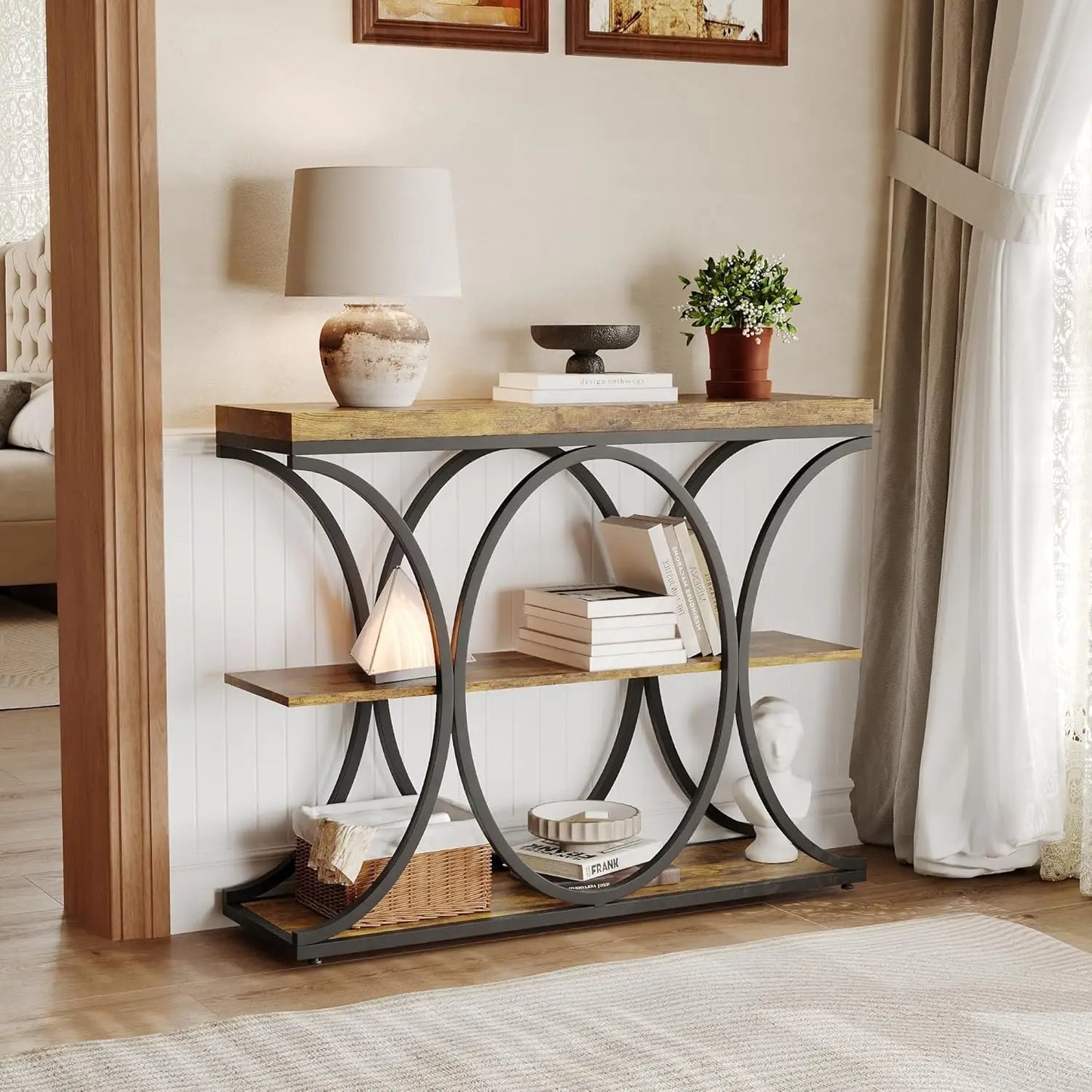 39" Narrow Console Tables for Entryway, Industrial 3-Tier Sofa Table with Metal Frame and Storage Shelves for Living Room,Foyer